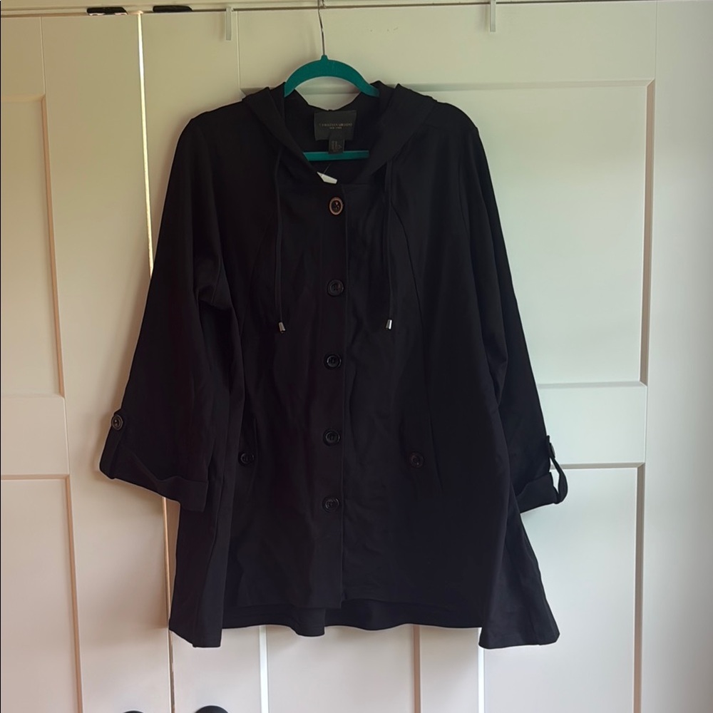 Christian Siriano Black Trench Coat with Hood